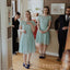 Mint Green Lace A-line Short Cheap Custom Short Sleeves Bridesmaid Dresses, MRB0192