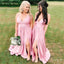 Pink Satin Spaghetti Straps A-line Long Cheap Custom V-neck Bridesmaid Dresses, MRB0195