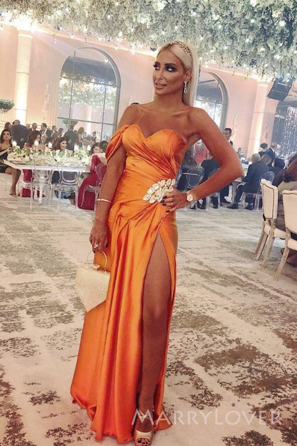 One Shoulder Burnt Orange Satin Side Slit Long Cheap Custom Bridesmaid – MarryLover One Shoulder Burnt Orange Satin Side Slit Long Cheap Custom Bridesmaid – MarryLover
