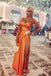 One Shoulder Burnt Orange Satin Side Slit Long Cheap Custom Bridesmaid Dresses, MRB0197