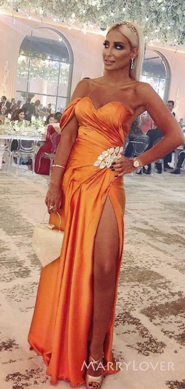 One Shoulder Burnt Orange Satin Side Slit Long Cheap Custom Bridesmaid MarryLover One Shoulder Burnt Orange Satin Side Slit Long Cheap Custom Bridesmaid MarryLover