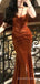 Burnt Orange Satin Spaghetti Straps Long Custom Mermaid Bridesmaid Dresses, MRB0204