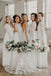 White Chiffon Lace Long Sleeves A-line Long Custom Bridesmaid Dresses, MRB0205