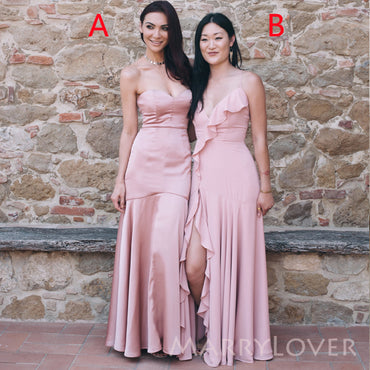 Mismatched Mermaid Satin Chiffon Long Custom Bridesmaid Dresses, MRB0206