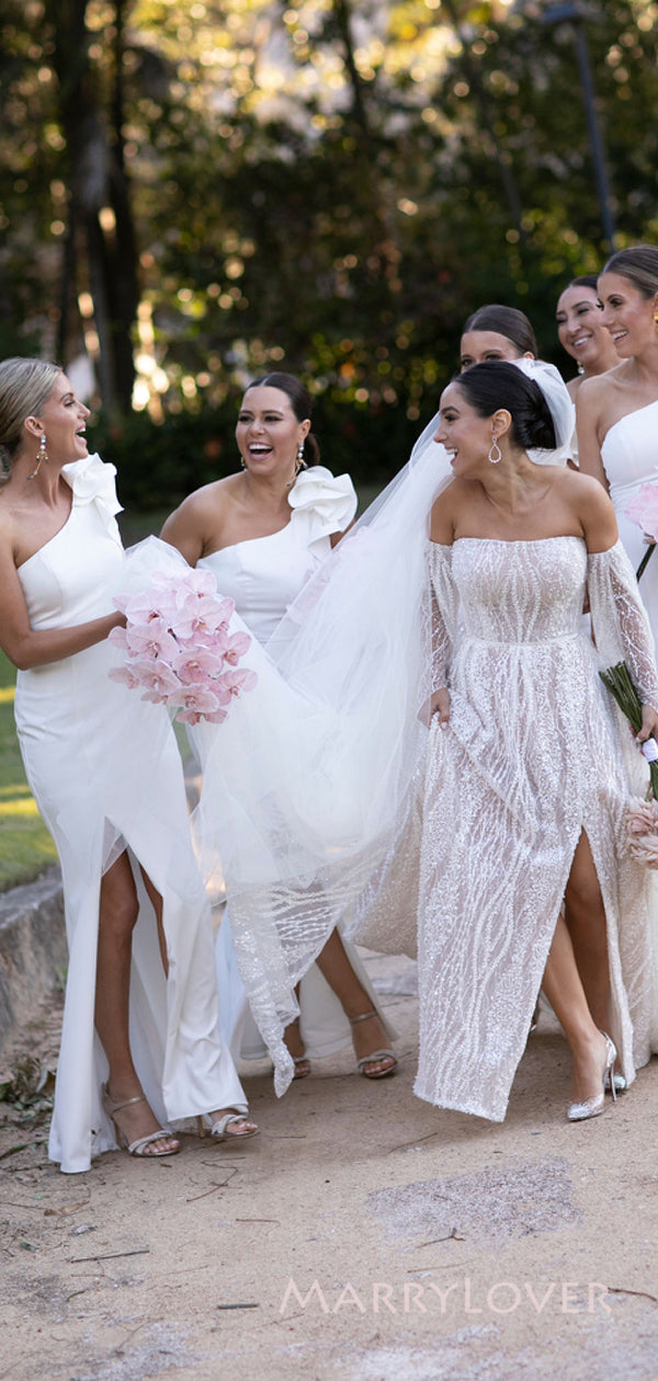 one shoulder white bridesmaid dresses Ivory Bridesmaids Dresses Elegant One Shoulder Stretch Satin Sleeveless Sheath/Column Bridesmaid Dresses