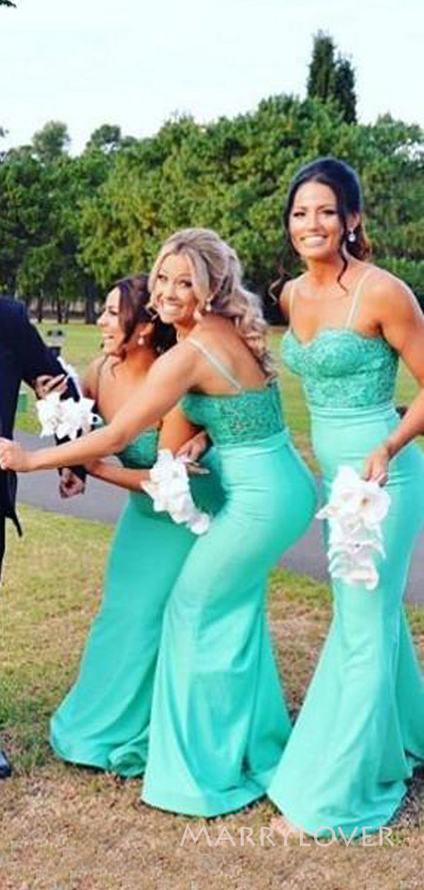Spaghetti Straps Mermaid Mint Green Long Cheap Bridesmaid Dresses, MRB MarryLover Spaghetti Straps Mermaid Mint Green Long Cheap Bridesmaid Dresses, MRB MarryLover