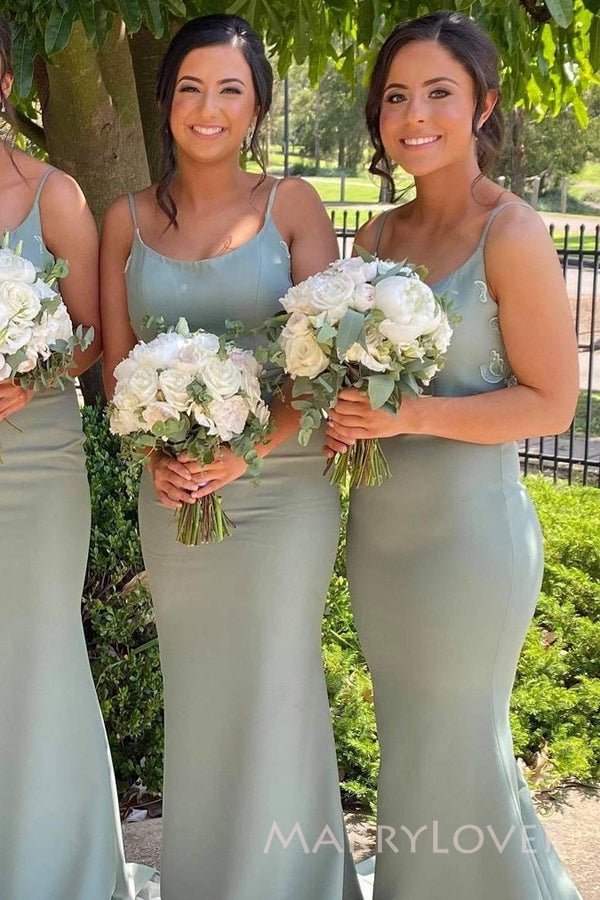 Spaghetti Straps Dusty Sage Satin Appliques Mermaid Long Cheap Bridesm MarryLover Spaghetti Straps Dusty Sage Satin Appliques Mermaid Long Cheap Bridesm MarryLover