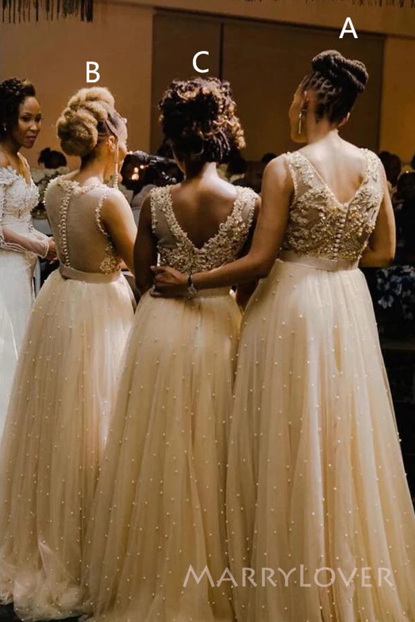 Mismatched Tulle Appliques A-line Long Cheap Bridesmaid Dresses, MRB02 MarryLover Mismatched Tulle Appliques A-line Long Cheap Bridesmaid Dresses, MRB02 MarryLover