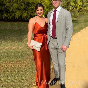 Spaghetti Straps Satin Mermaid Long Cheap Custom Bridesmaid Dresses, MRB0214