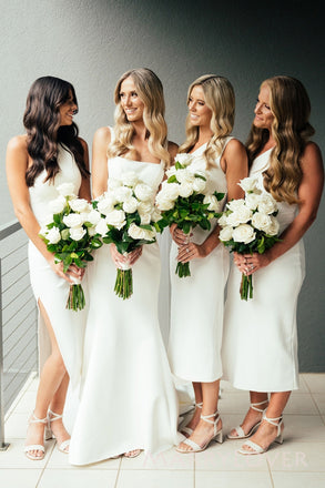 Mismatched White Satin Mermaid Long Cheap Custom Bridesmaid Dresses, MRB0219