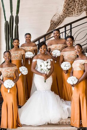 Formal Off Shoulder Satin Mermaid Long Cheap Custom Bridesmaid Dresses, MRB0223