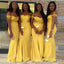 Morden Mermaid Yellow Sequins Long Cheap Custom Off Shoulder Bridesmaid Dresses, MRB0226