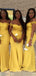 Morden Mermaid Yellow Sequins Long Cheap Custom Off Shoulder Bridesmaid Dresses, MRB0226