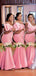 Unique Pink Satin Mermaid Long Cheap Custom Bridesmaid Dresses, MRB0230