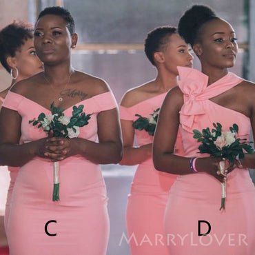 Mismatched Pink Satin Mermaid Long Cheap Custom Side Slit Bridesmaid Dresses, MRB0234