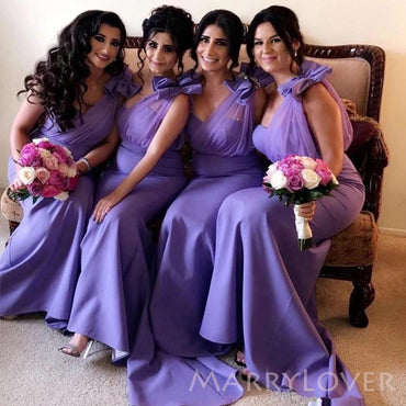 Gorgeous Mermaid One Shoulder Long Cheap Custom Purple Bridesmaid Dresses, MRB0235