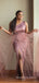 One Shoulder Satin Tulle Mermaid Long Cheap Custom Side Slit Bridesmaid Dresses, MRB0240