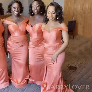 Sweetheart Satin Mermaid Long Cheap Custom Off Shoulder Bridesmaid Dresses, MRB0242
