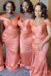Sweetheart Satin Mermaid Long Cheap Custom Off Shoulder Bridesmaid Dresses, MRB0242