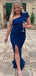 Moden One Shoulder Blue Mermaid Long Cheap Custom Bridesmaid Dresses, MRB0243