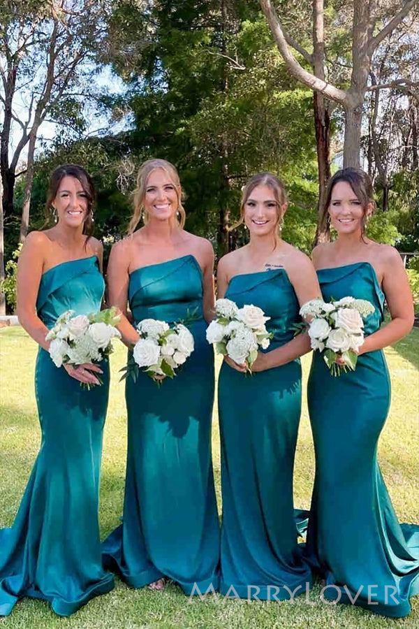 Strapless Satin Mermaid Long Cheap Custom Bridesmaid Dresses, MRB0245 Strapless Satin Mermaid Long Cheap Custom Bridesmaid Dresses, MRB0245