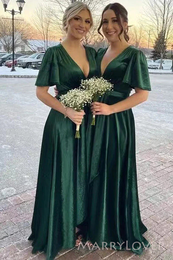 Popular V-neck Emerald Green Velvet Long Cheap Custom Bridesmaid Dress MarryLover Popular V-neck Emerald Green Velvet Long Cheap Custom Bridesmaid Dress MarryLover