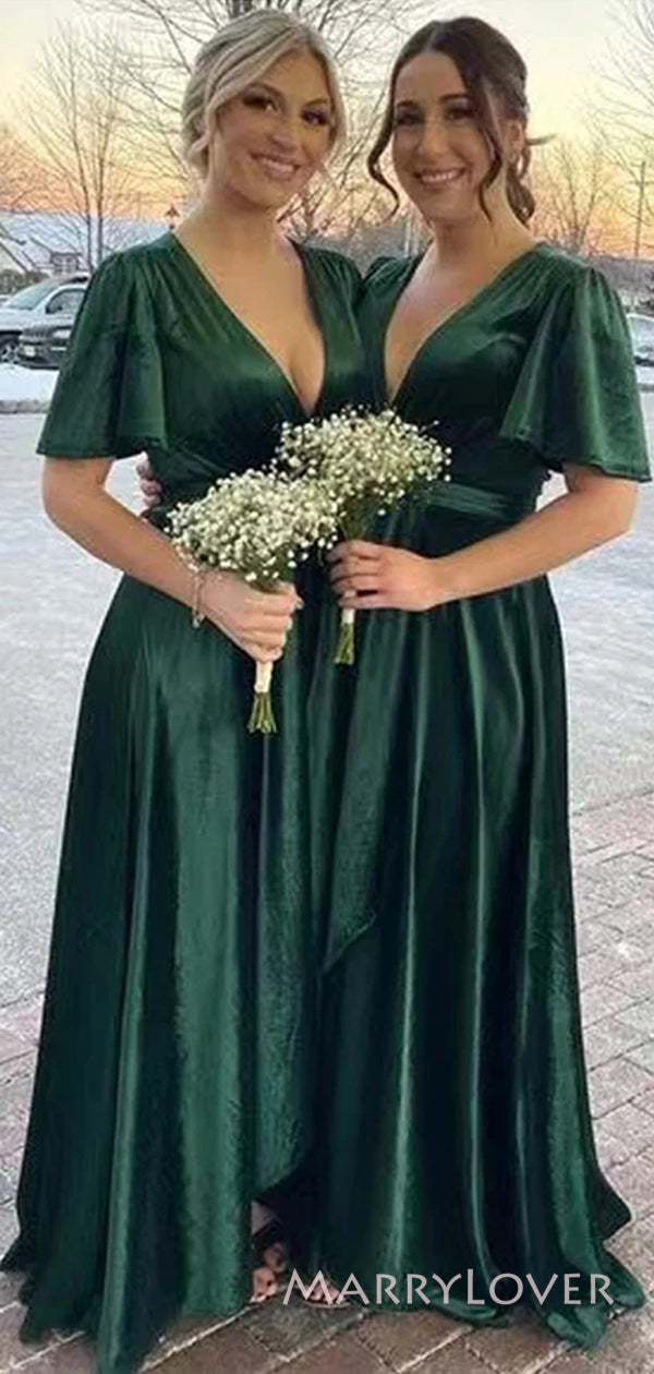 Popular V-neck Emerald Green Velvet Long Cheap Custom Bridesmaid Dress MarryLover Popular V-neck Emerald Green Velvet Long Cheap Custom Bridesmaid Dress MarryLover
