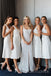 Simple White V-neck Long Cheap Custom Bridesmaid Dresses, Short Bridesmaid dress, MRB0254