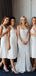 Simple White V-neck Long Cheap Custom Bridesmaid Dresses, Short Bridesmaid dress, MRB0254