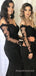 Off Shoulder Long Sleeves Black Mermaid Long Cheap Custom Bridesmaid Dresses, MRB0257