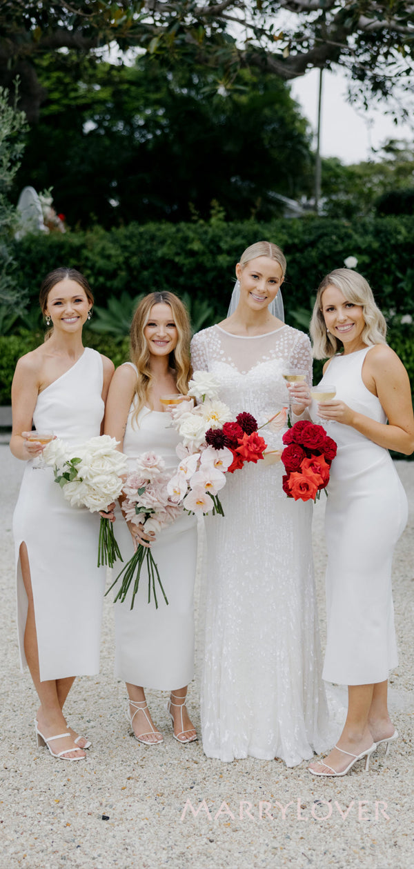 mismatched white bridesmaid dresses Simple Mismatched Mermaid High Slit Cheap Long Bridesmaid Dresses,WG13 LoverBridal