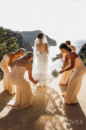 Pretty Yellow Mermaid Strapless Long Custom Bridesmaid Dresses, MRB0259