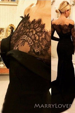 Long Sleeves Black Lace Mermaid Long Custom Bridesmaid Dresses, MRB0260