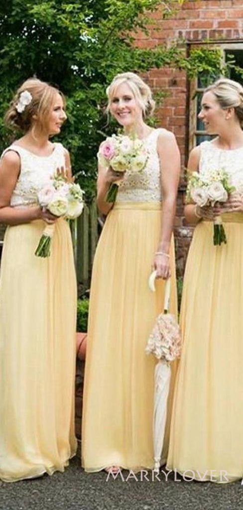 Yellow Chiffon Long Custom A-line Bridesmaid Dresses, MRB0261