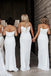 Spaghetti Straps Mermaid Cowl-neck White Long Custom Bridesmaid Dresses, MRB0262