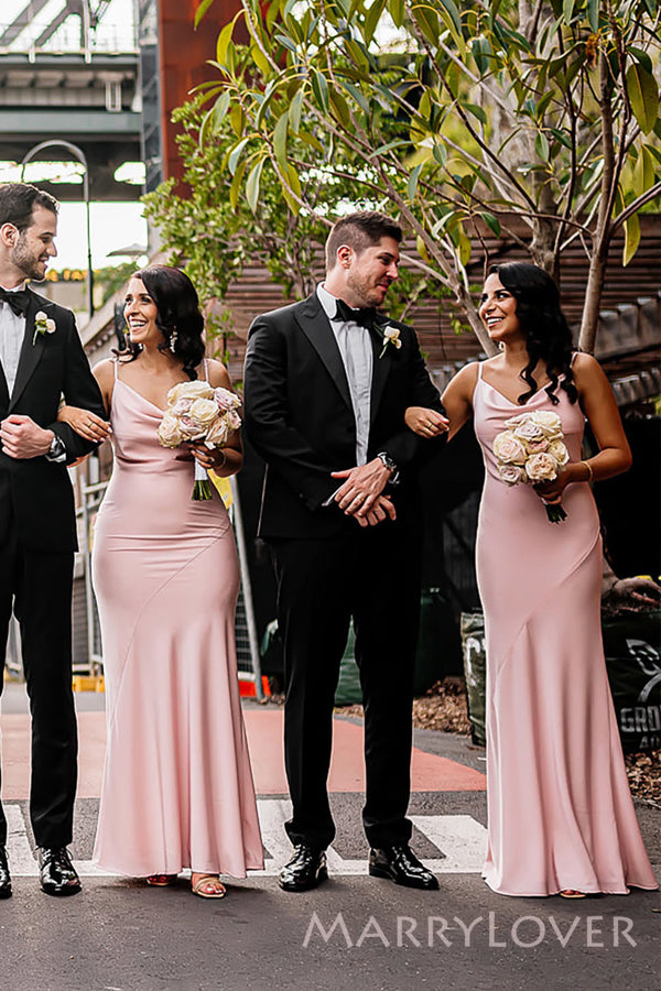 Simple Pink Mermaid Long Custom Cowl-neck Bridesmaid Dresses, MRB0263 Simple Pink Mermaid Long Custom Cowl-neck Bridesmaid Dresses, MRB0263