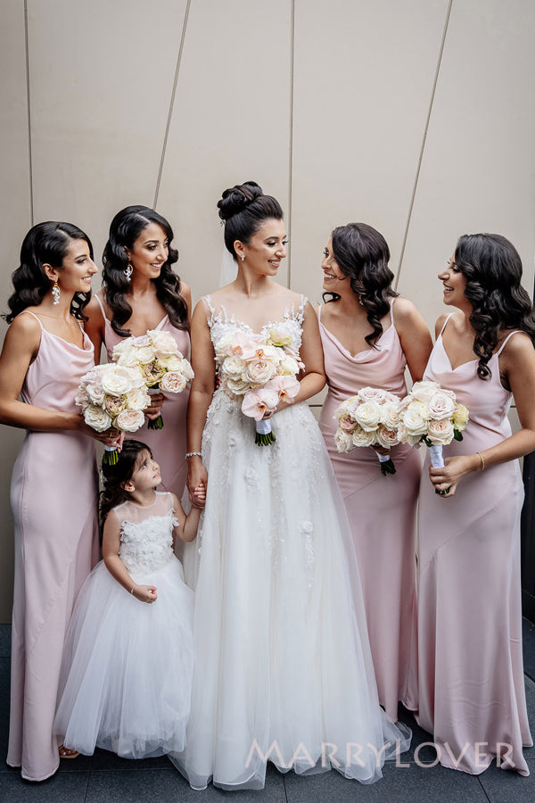 Simple Pink Mermaid Long Custom Cowl-neck Bridesmaid Dresses, MRB0263 Simple Pink Mermaid Long Custom Cowl-neck Bridesmaid Dresses, MRB0263