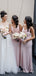 Simple Pink Mermaid Long Custom Cowl-neck Bridesmaid Dresses, MRB0263