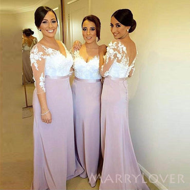 Mermaid V-neck Half Sleeves Long Custom Bridesmaid Dresses, MRB0265