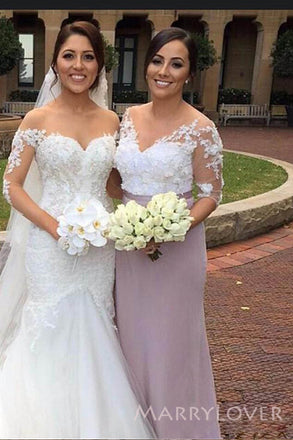 Mermaid V-neck Half Sleeves Long Custom Bridesmaid Dresses, MRB0265