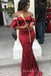 Dark Red Satin Mermaid Long Custom Off Shoulder Bridesmaid Dresses, MRB0272