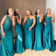 One Shoulder Mermaid Long Cheap Custom Blue Bridesmaid Dresses, MRB0277