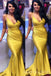 Popular V-neck Gold Satin Mermaid Long Cheap Custom Spaghetti Straps Bridesmaid Dresses, MRB0279