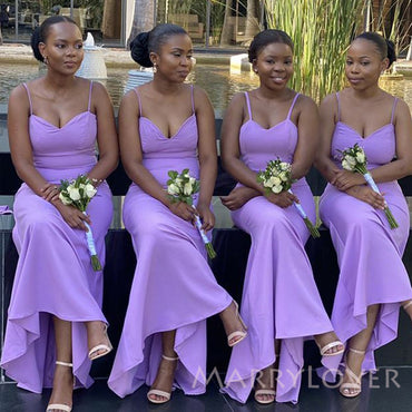 Simple Lilac Mermaid Spaghetti Straps Long Cheap Custom Sweetheart Bridesmaid Dresses, MRB0287