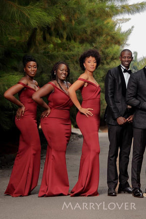 Mermaid Off Shoulder Satin Long Cheap Custom Pretty Bridesmaid Dresses, MRB0291