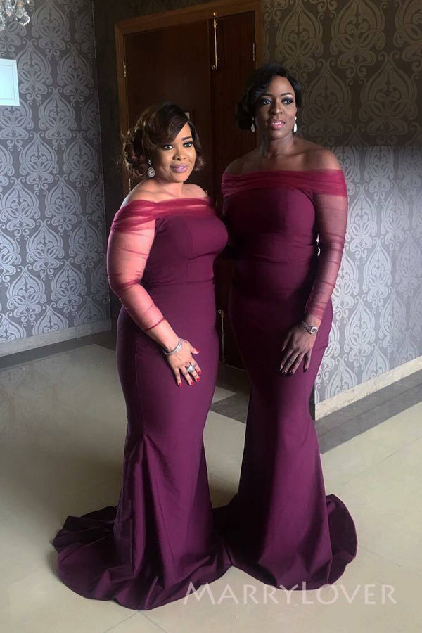 Purple Off Shoulder Long Sleeves Mermaid Long Cheap Custom Bridesmaid MarryLover Purple Off Shoulder Long Sleeves Mermaid Long Cheap Custom Bridesmaid MarryLover