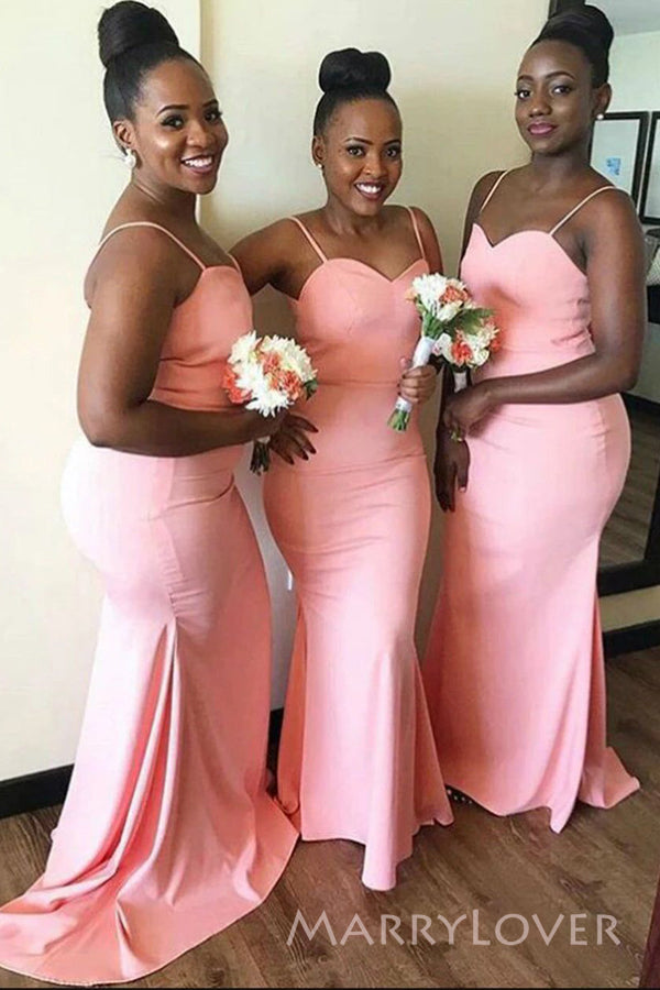 Pink Spaghetti Straps Mermaid Long Cheap Custom Sweetheart Bridesmaid MarryLover Pink Spaghetti Straps Mermaid Long Cheap Custom Sweetheart Bridesmaid MarryLover