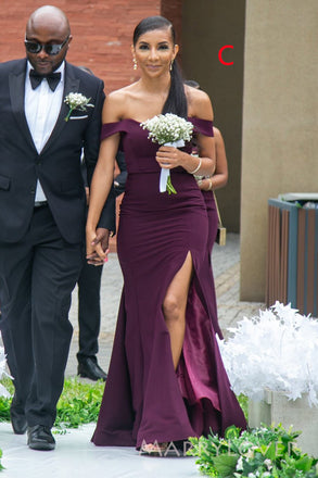 Mismatched Purple Mermaid Long Cheap Custom Side Slit Bridesmaid Dresses, MRB0297