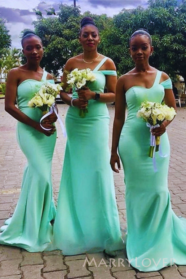 One Shoulder Mint Green Long Mermaid Custom Bridesmaid Dresses, MRB030 MarryLover One Shoulder Mint Green Long Mermaid Custom Bridesmaid Dresses, MRB030 MarryLover