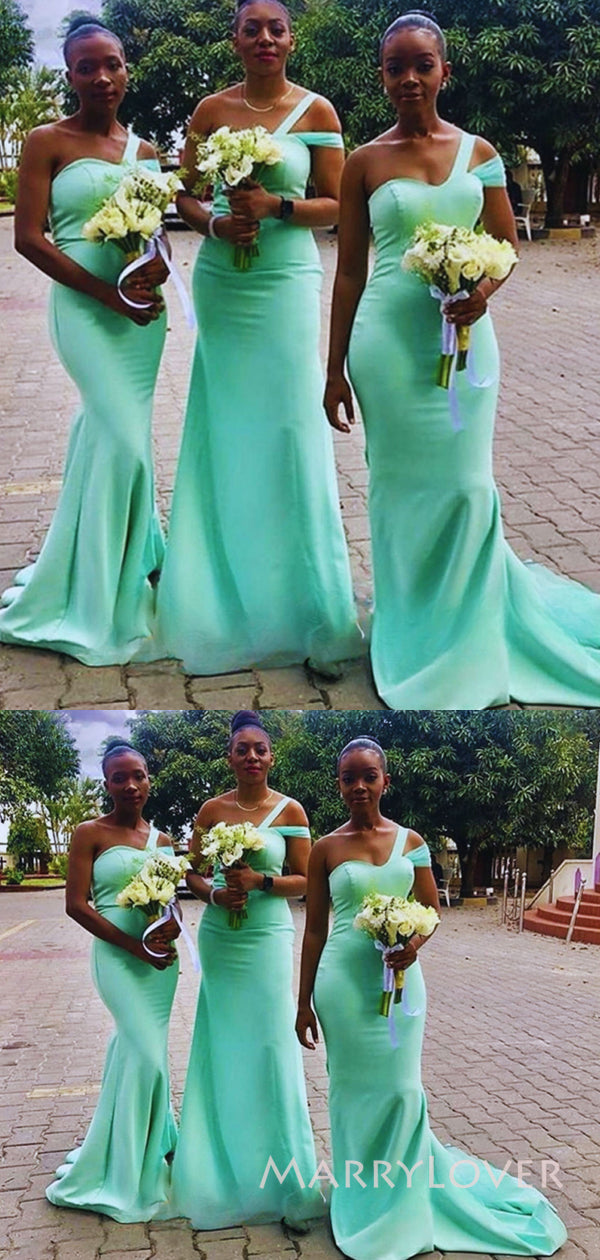 One Shoulder Mint Green Long Mermaid Custom Bridesmaid Dresses, MRB030 MarryLover One Shoulder Mint Green Long Mermaid Custom Bridesmaid Dresses, MRB030 MarryLover